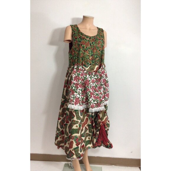 Handmade Christmas Dress Maxi Length Attached Apron Mrs. Claus Large - Picture 3 of 9